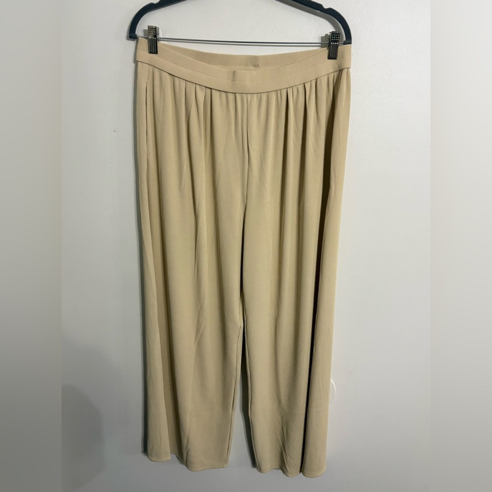 Pretty Garden Ribbed Wide leg Pant and tank set Summer Oatmeal NWT  SIZE XLARGE - Picture 5 of 6